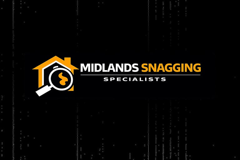 Midlands Snagging Specialists logo featuring a house icon with a magnifying glass and dollar sign on black background
